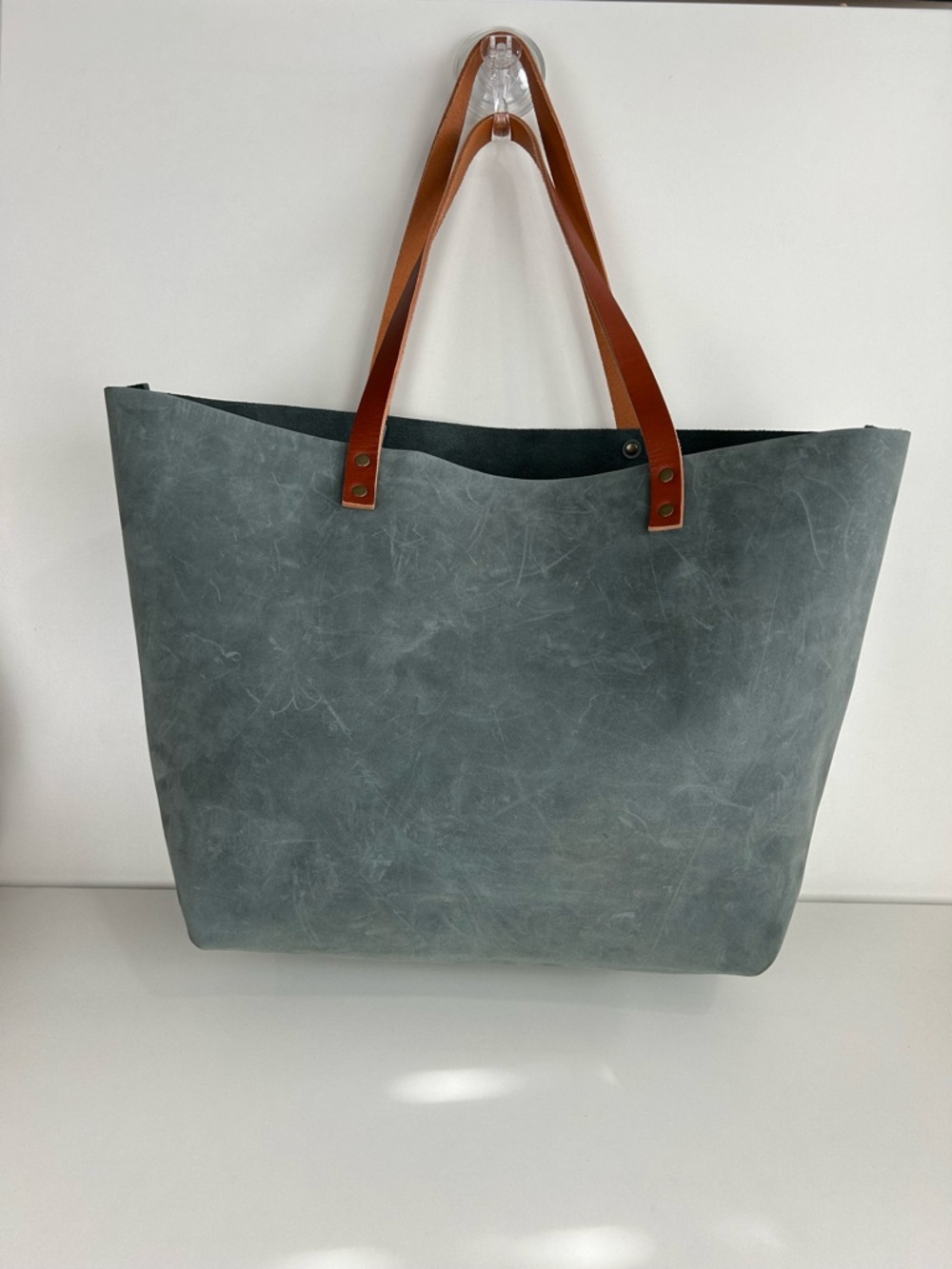 PORTLAND LEATHER LARGE SIZE SLATE BLUE GRAY TOTE BAG SHOULDER PURSE - Picture 2 of 13